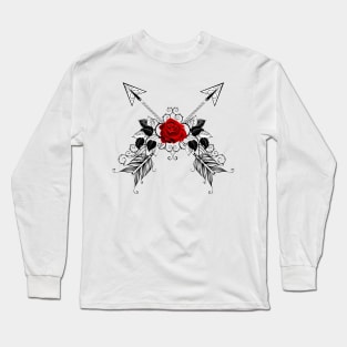 Black Arrows with Red Roses Long Sleeve T-Shirt